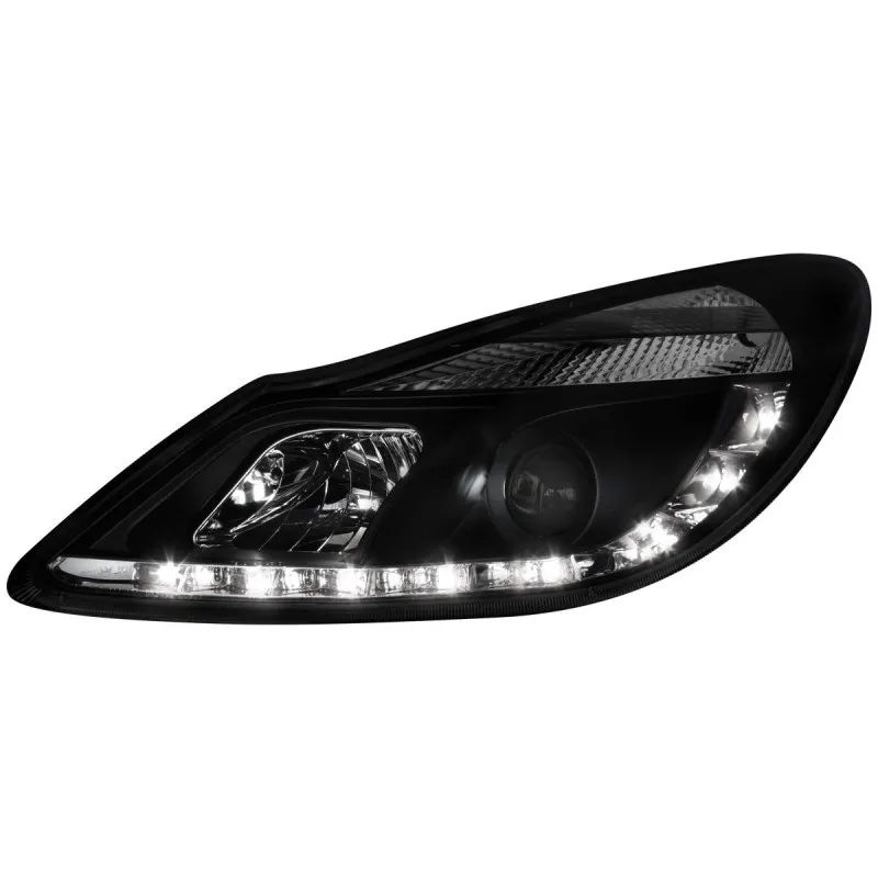 Φανάρια εμπρός Opel Corsa D (2006-2010) led - black , με λάμπες (Η1) - σετ 2τμχ.