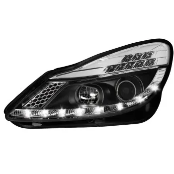 Φανάρια εμπρός Opel Corsa D (2006-2010) led - μαύρα , με λάμπες (Η1) - σετ 2τμχ.