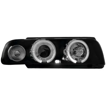 Φανάρια εμπρός BMW E38 (1994-1998) angel eyes - μαύρα , με λάμπες (Η1) - σετ 2τμχ.