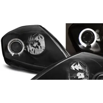 Φανάρια εμπρός Mitsubishi Eclipse (2000-2005) angel eyes - black , με λάμπες (Η1) - σετ 2τμχ.