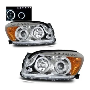 Φανάρια εμπρός Toyota Rav4 (2006-2009) angel eyes - chrome , με λάμπες (Η1) - σετ 2τμχ.