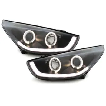 Φανάρια εμπρός Hyundai Tucson IX35 (2010-2013) angel eyes - μαύρα , με λάμπες (Η1) - σετ 2τμχ.