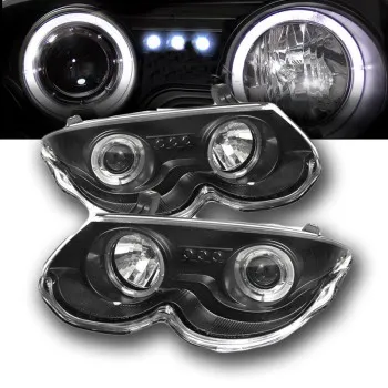 Φανάρια εμπρός Chrysler 300M (1999-2004) angel eyes με led - μαύρα , με λάμπες (Η1) - σετ 2τμχ.