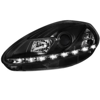 Φανάρια εμπρός Fiat Grande Punto (2005-2008) led - black , με λάμπες (Η1) - σετ 2τμχ.