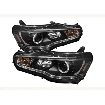 Φανάρια εμπρός Mitsubishi Lancer (2008-2011) led - μαύρα , με λάμπες (Η1) - σετ 2τμχ.