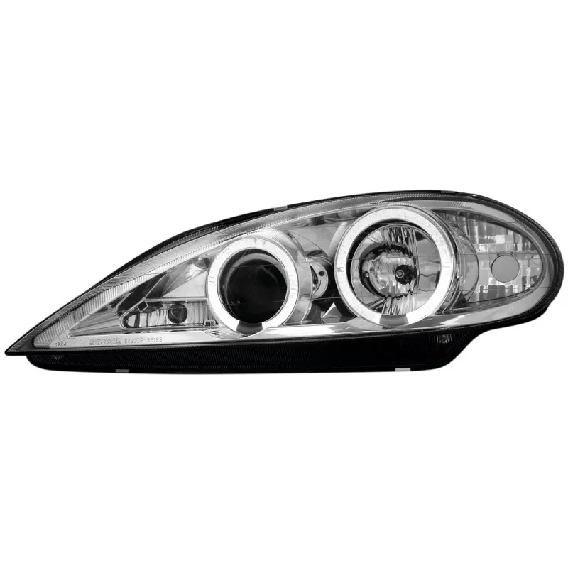 Φανάρια εμπρός Renault Megane (1999-2001) angel eyes - chrome , με λάμπες (Η1) - σετ 2τμχ.