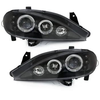 Φανάρια εμπρός Renault Megane (1999-2001) angel eyes, μαύρα , με λάμπες (Η1) - σετ 2τμχ.