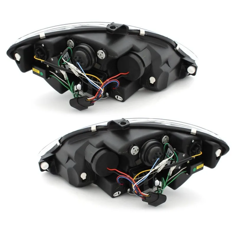 Φανάρια εμπρός Seat Altea /Leon / Toledo (2005-2009) led - μαύρα , με λάμπες (Η1) - σετ 2τμχ.