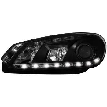 Φανάρια εμπρός Vw Golf 6 , black , με λάμπες (Η1) led - σετ 2τμχ.