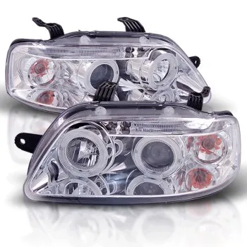 Φανάρια εμπρός Chevrolet Aveo (2003-2006) led angel eyes- chrome , με λάμπες (Η1) - σετ 2τμχ.