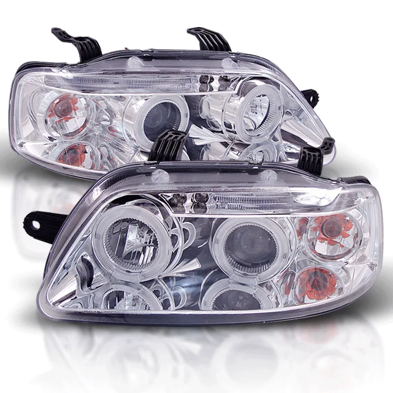 Φανάρια εμπρός Chevrolet Aveo (2003-2006) led angel eyes- chrome , με λάμπες (Η1) - σετ 2τμχ.