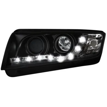 Φανάρια εμπρός Skoda Fabia (1999-2007) led , μαύρα , με λάμπες (Η1) - σετ 2τμχ.