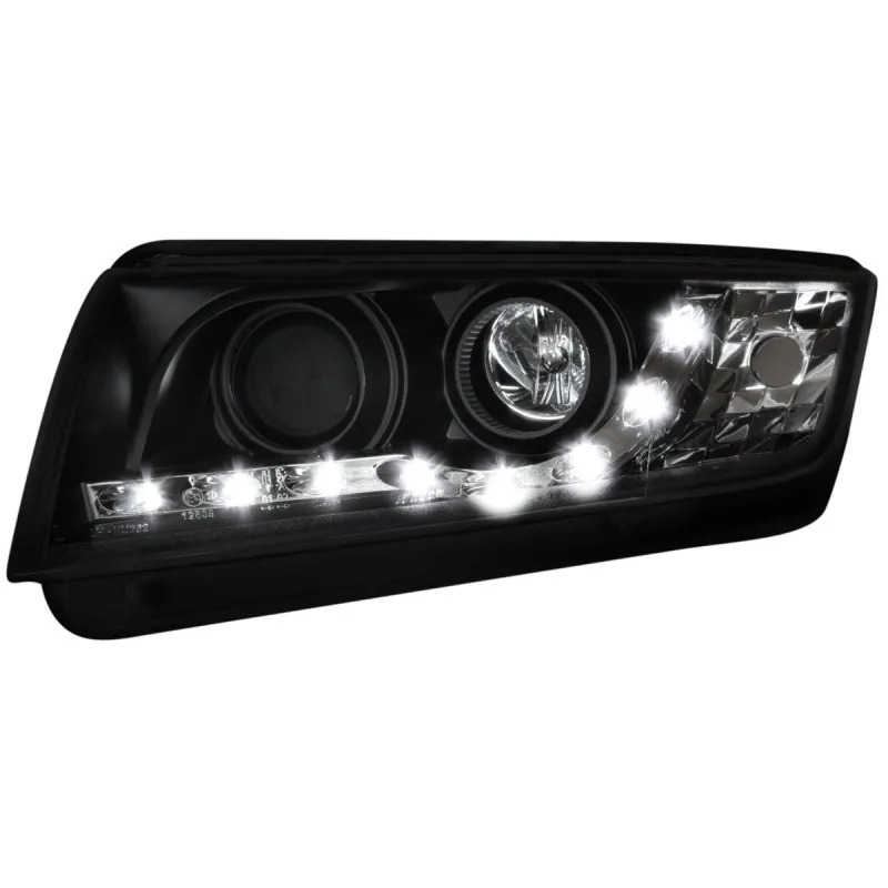 Φανάρια εμπρός Skoda Fabia (1999-2007) led , μαύρα , με λάμπες (Η1) - σετ 2τμχ.