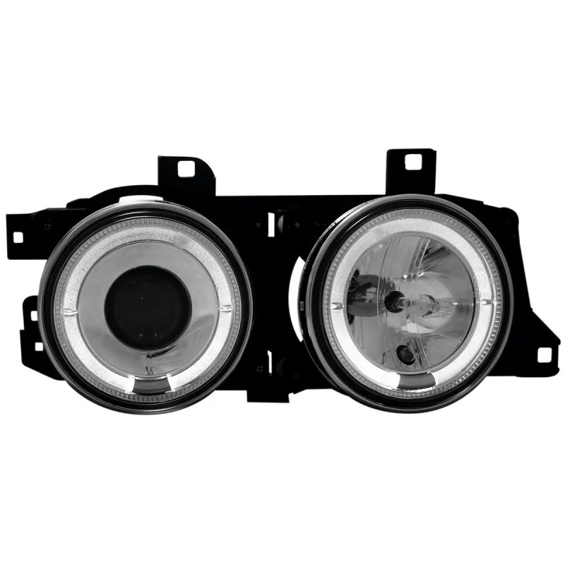 Φανάρια εμπρός BMW E32 /E34 (1989-1995) angel eyes - chrome , με λάμπες (Η1) - σετ 2τμχ.