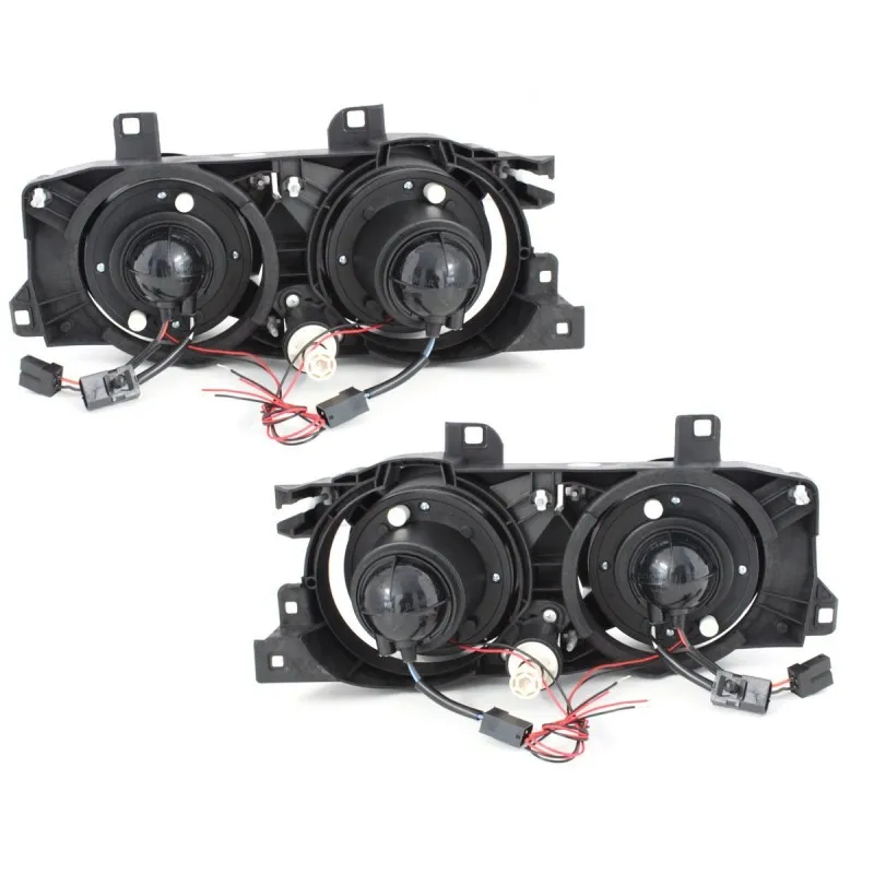 Φανάρια εμπρός BMW E32 /E34 (1989-1995) angel eyes - chrome , με λάμπες (Η1) - σετ 2τμχ.