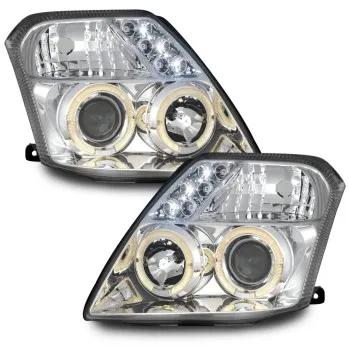 Φανάρια εμπρός Citroen C2 (2003-2008) angel eyes με led - chrome , με λάμπες (Η1) - σετ 2τμχ.