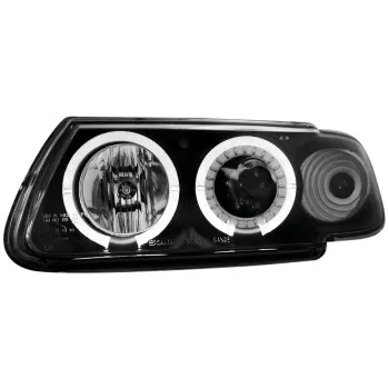Φανάρια εμπρός Citroen Saxo (1996-2000) angel eyes - μαύρα , με λάμπες (Η1) - σετ 2τμχ.