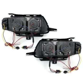 Φανάρια εμπρός Citroen Saxo (1996-2000) angel eyes - μαύρα , με λάμπες (Η1) - σετ 2τμχ.