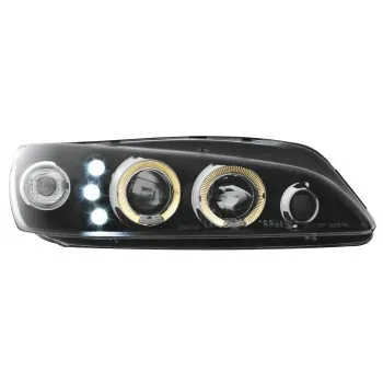 Φανάρια εμπρός Peugeot 306 (1997-2000) angel eyes, μαύρα , με λάμπες (Η1) - σετ 2τμχ.