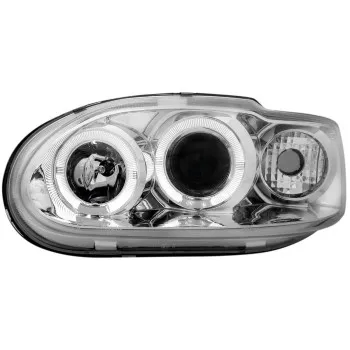 Φανάρια εμπρός Ford Escort (1996-2000) angel eyes - chrome , με λάμπες (Η1) - σετ 2τμχ.