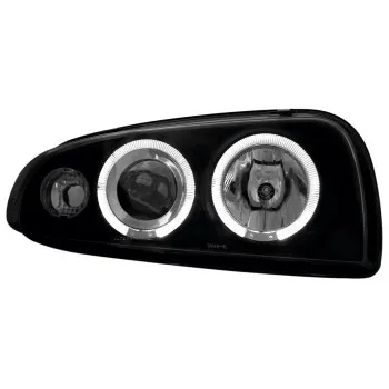Φανάρια εμπρός Ford Fiesta MK4 (1996-1998) angel eyes - μαύρα , με λάμπες (Η1) - σετ 2τμχ.