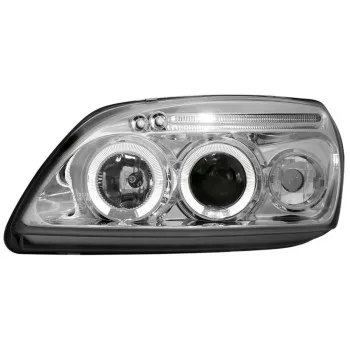 Φανάρια εμπρός Ford Fiesta MK5 (1999-2002) angel eyes - chrome , με λάμπες (Η1) - σετ 2τμχ.
