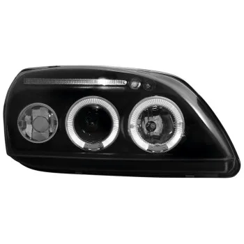 Φανάρια εμπρός Ford Fiesta MK5 (1999-2002) angel eyes - μαύρα , με λάμπες (Η1) - σετ 2τμχ.