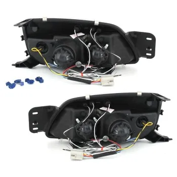 Φανάρια εμπρός Ford Fiesta MK5 (1999-2002) angel eyes - μαύρα , με λάμπες (Η1) - σετ 2τμχ.