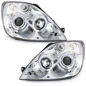 Φανάρια εμπρός Ford Fiesta (2002-2005) angel eyes - chrome , με λάμπες (Η1) - σετ 2τμχ.