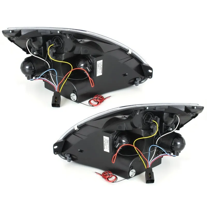 Φανάρια εμπρός Ford Fiesta (2002-2005) angel eyes -μαύρα , με λάμπες (Η1) - σετ 2τμχ.
