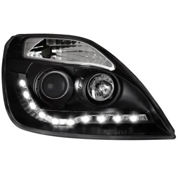 Φανάρια εμπρός Ford Fiesta (2002-2005) led - μαύρα , με λάμπες (Η1) - σετ 2τμχ.