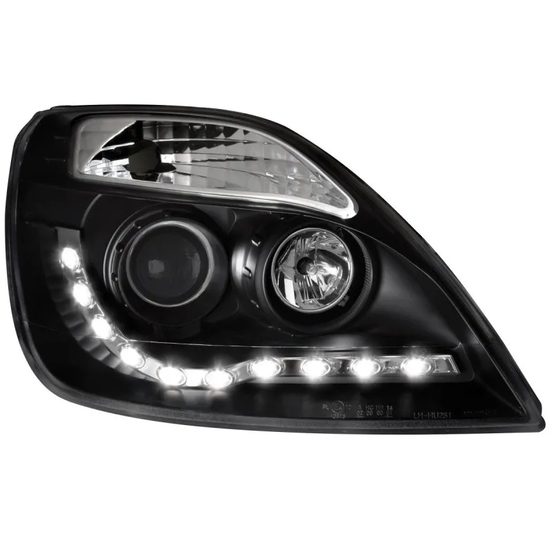 Φανάρια εμπρός Ford Fiesta (2002-2005) led - μαύρα , με λάμπες (Η1) - σετ 2τμχ.