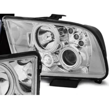 Φανάρια εμπρός Ford Mustang (2004-2009) led angel eyes - μαύρα , χωρίς λάμπες (Η7) - σετ 2τμχ.