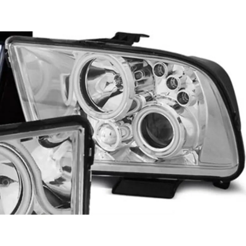 Φανάρια εμπρός Ford Mustang (2004-2009) led angel eyes - μαύρα , χωρίς λάμπες (Η7) - σετ 2τμχ.