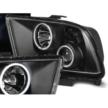Φανάρια εμπρός Ford Mustang (2004-2009) led angel eyes - μαύρα , με λάμπες (Η1) - σετ 2τμχ.