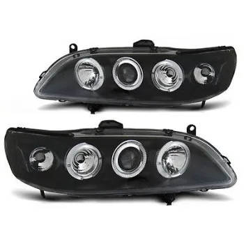 Φανάρια εμπρός Honda Accord (1998-2002) USA angel eyes, μαύρα , με λάμπες (Η1) - σετ 2τμχ.