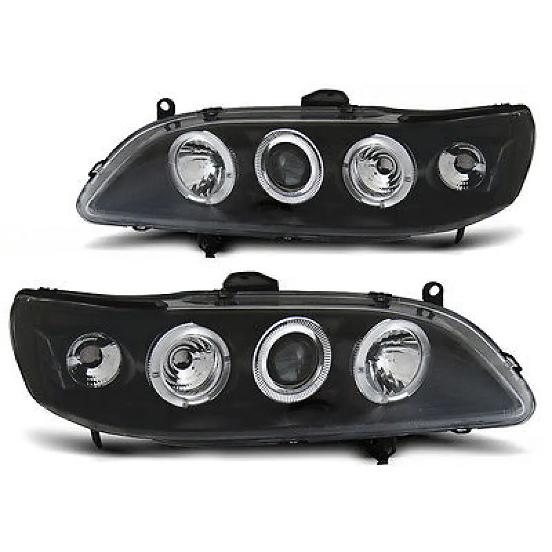 Φανάρια εμπρός Honda Accord (1998-2002) USA angel eyes, μαύρα , με λάμπες (Η1) - σετ 2τμχ.