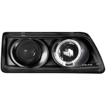 Φανάρια εμπρός Honda CRX (1990-1991) angel eyes - με 1 δαχτυλίδι και προτζέκτορα - μαύρα , με λάμπες (Η1) - σετ 2τμχ.