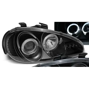 Φανάρια εμπρός Mazda MX 3 (1991-1998) angel eyes, μαύρα , με λάμπες (Η1) - σετ 2τμχ.