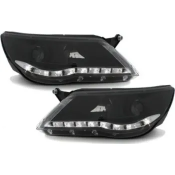 Φανάρια εμπρός Vw Tiguan (2007-2011) led , μαύρα , με λάμπες (Η1) - σετ 2τμχ.