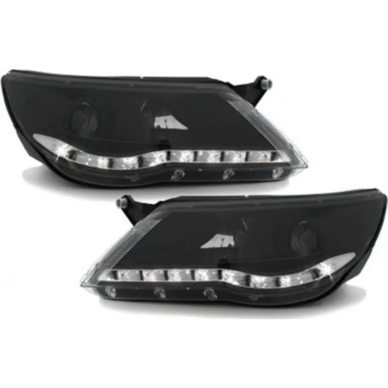 Φανάρια εμπρός Vw Tiguan (2007-2011) led , μαύρα , με λάμπες (Η1) - σετ 2τμχ.