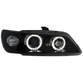 Φανάρια εμπρός Peugeot 306 (1993-1997) angel eyes, μαύρα , με λάμπες (Η1) - σετ 2τμχ.
