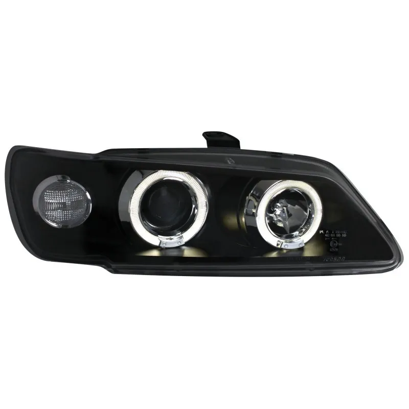 Φανάρια εμπρός Peugeot 306 (1993-1997) angel eyes, μαύρα , με λάμπες (Η1) - σετ 2τμχ.