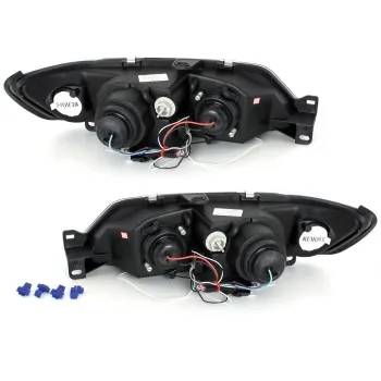 Φανάρια εμπρός Peugeot 306 (1993-1997) angel eyes, μαύρα , με λάμπες (Η1) - σετ 2τμχ.