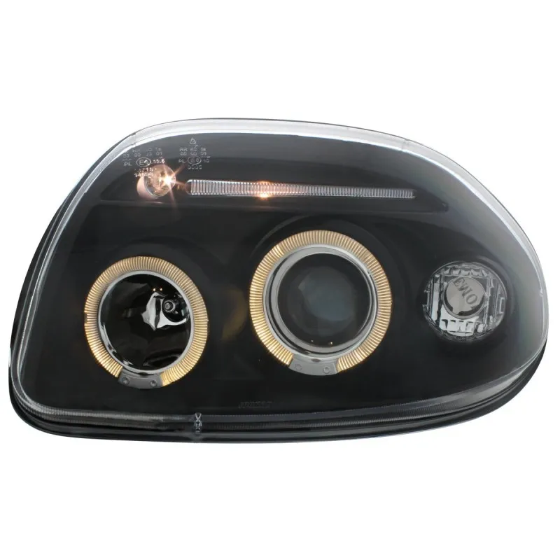 Φανάρια εμπρός Renault Clio 2 (1998-2001) angel eyes - μαύρα , με λάμπες (Η1) - σετ 2τμχ.