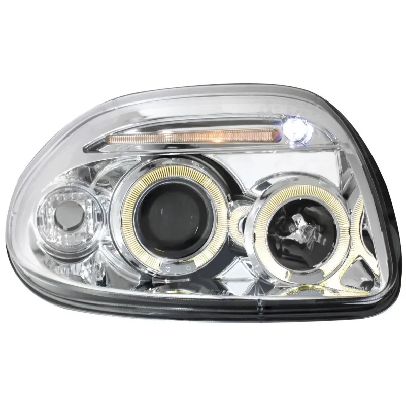 Φανάρια εμπρός Renault Clio 2 (1998-2001) angel eyes - chrome , με λάμπες (Η1) - σετ 2τμχ.