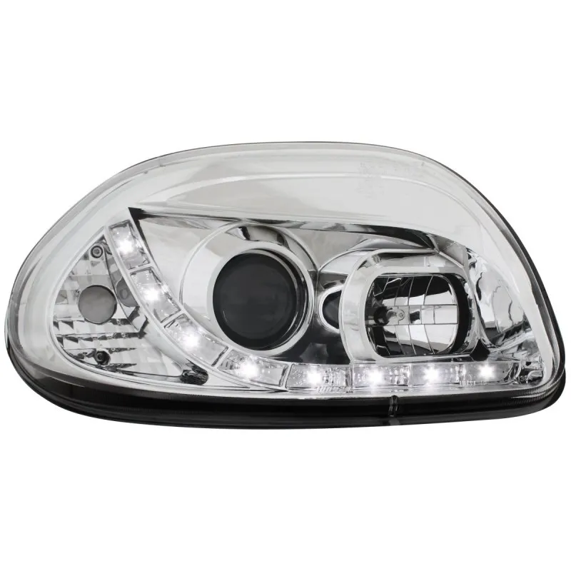 Φανάρια εμπρός Renault Clio 2 (1998-2000) led - chrome , με λάμπες (Η1) - σετ 2τμχ.