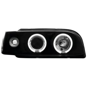 Φανάρια εμπρός Volvo 850 (1992-1997) angel eyes - μαύρα , με λάμπες (Η1) - σετ 2τμχ.