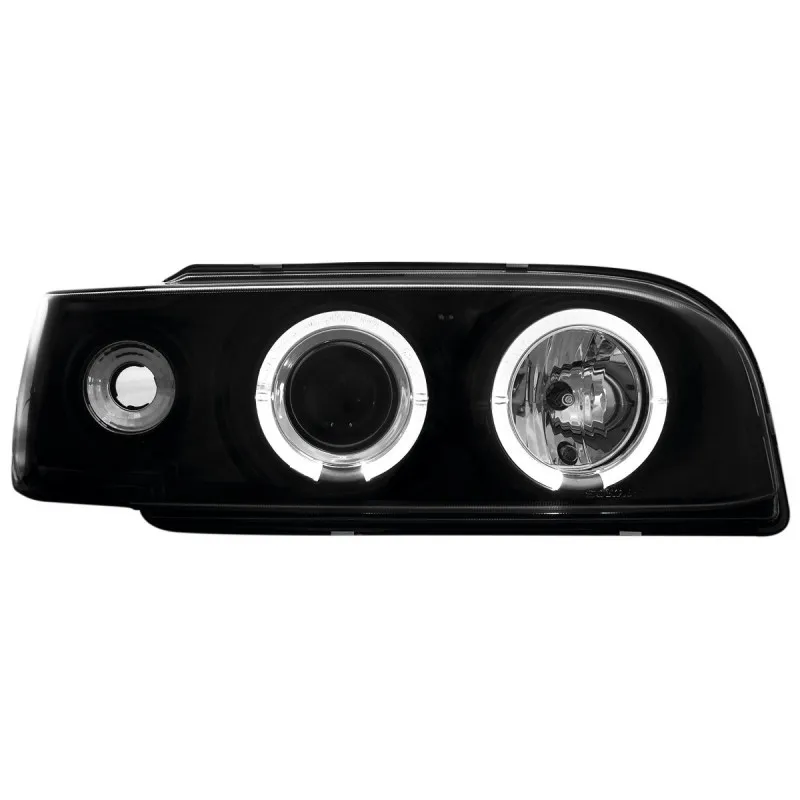 Φανάρια εμπρός Volvo 850 (1992-1997) angel eyes - μαύρα , με λάμπες (Η1) - σετ 2τμχ.