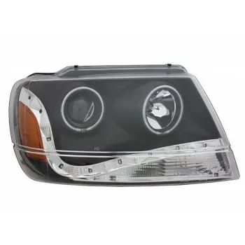 Φανάρια εμπρός Jeep Grand Cherokee (1999-2005) - μαύρα , με λάμπες (Η1) - σετ 2τμχ.